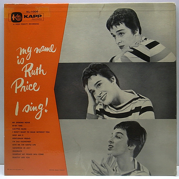 レコードメイン画像：良好!! MONO 深溝 USオリジナル RUTH PRICE My Name Is Ruth Price . . . I Sing! ('55 Kapp) Joe Newman, Frank Wess ほか