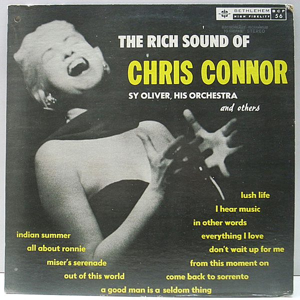レコードメイン画像：美盤!! 赤ラベ STEREO オリジナル CHRIS CONNOR Chris (Bethlehem BCP 56) クリス・コナー初期の佳作!!