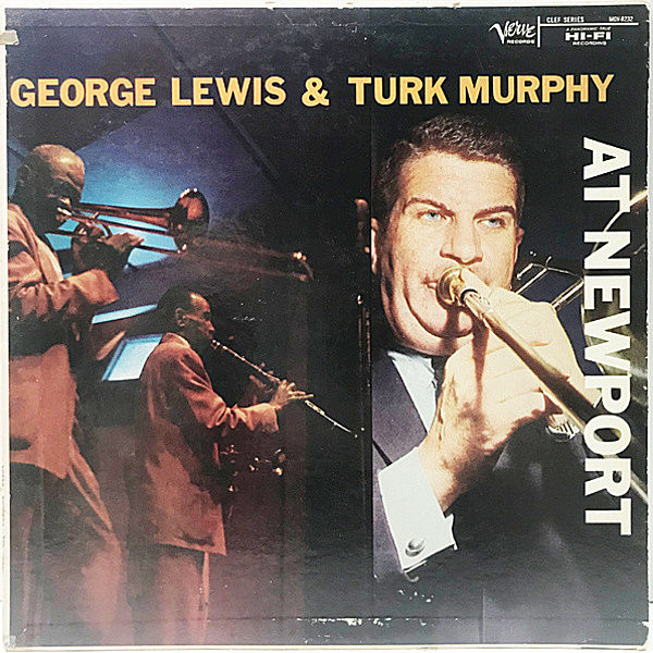 レコードメイン画像：プロモ 美盤!! MONO 1stトランペッター 深溝 USオリジナル GEORGE LEWIS & TURK MURPHY At Newport (Verve) 各リーダー・セッションの好演