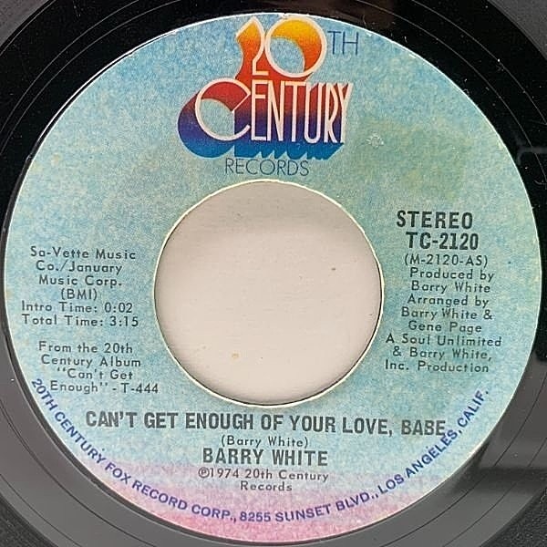 レコードメイン画像：【7''オンリーのインストVer.も収録】良好盤!! USオリジ BARRY WHITE Can't Get Enough Of Your Love, Babe / Just Not Enough 45RPM 7inch