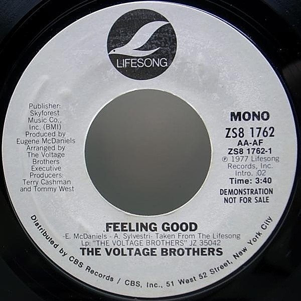 レコードメイン画像：プロモオンリー MONO 美盤 USオリジナル VOLTAGE BROTHERS Feeling Good ('77 Lifesong) WHITE PROMO 7インチ 45RPM. ディスコ・ファンク