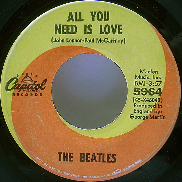 レコードメイン画像：音抜群!! 7インチ USオリジナル THE BEATLES All You Need Is Love／Baby, You're A Rich Man ('67 Capitol) ビートルズ 愛こそはすべて