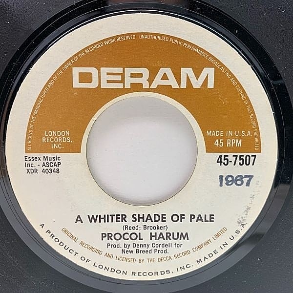 レコードメイン画像：美盤!! 45回転 USオリジナル PROCOL HARUM A Whiter Shade Of Pale 青い影 1st デビュー・シングル ('67 Deram) プロコル・ハルム 7インチ