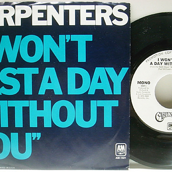 レコードメイン画像：レア!! プロモオンリー MONO仕様 USオリジナル CARPENTERS I Won't Last A Day Without You 愛は夢の中に PROMO モノラル 45RPM. 7インチ