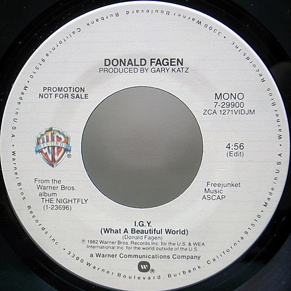 レコードメイン画像：レア!! プロモオンリー MONO仕様 美盤 USオリジナル DONALD FAGEN I.G.Y. モノラル PROMO ONLY 7インチ 45RPM.