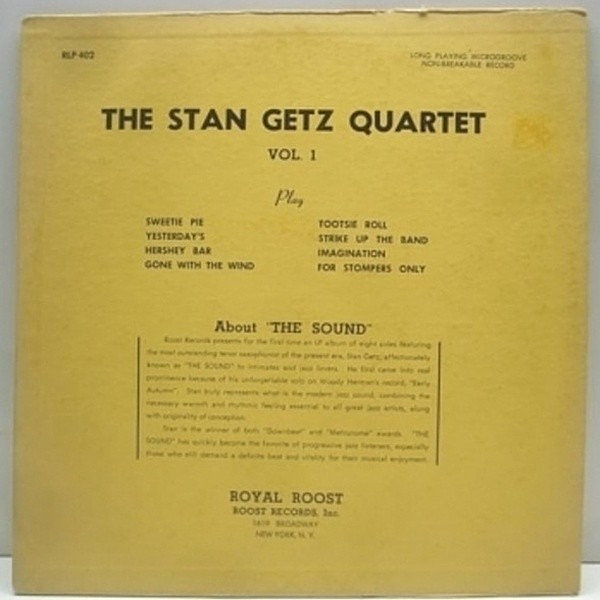 レコードメイン画像：10 FLAT オリジナル MONO両溝 STAN GETZ vol 1 / 貴重です!