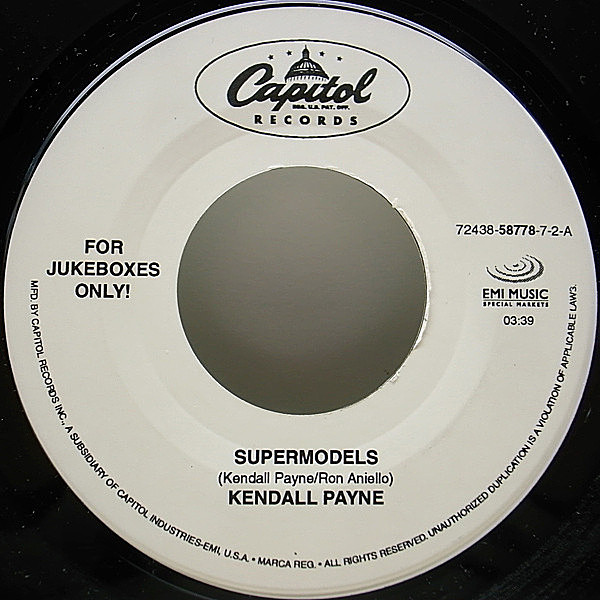 レコードメイン画像：希少 US JUKEBOX ONLY 美盤!! KENDALL PAYNE Supermodels ('00 Capitol) ケンドール・ペイン 1st. アルバム「Jordan's Sister」7"