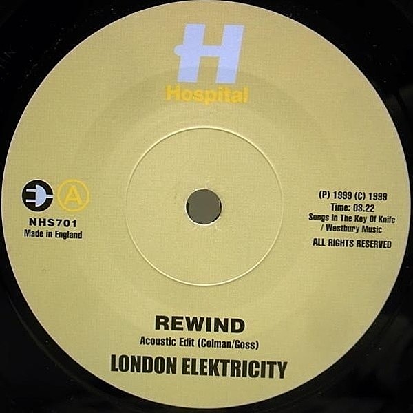 レコードメイン画像：美盤!! UKオリジナル 7 LONDON ELEKTRICITY Rewind ('99 Hospital) アコースティック ダブ／トニー・コールマン 45 RPM.
