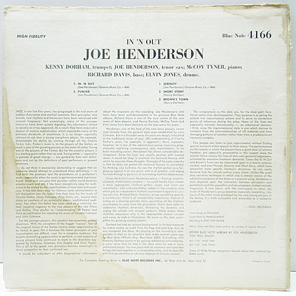Joe Henderson／in'n out レコード Joe Henderson – In 'N Out – Vinyl (LP, Album, Mono), 1965
