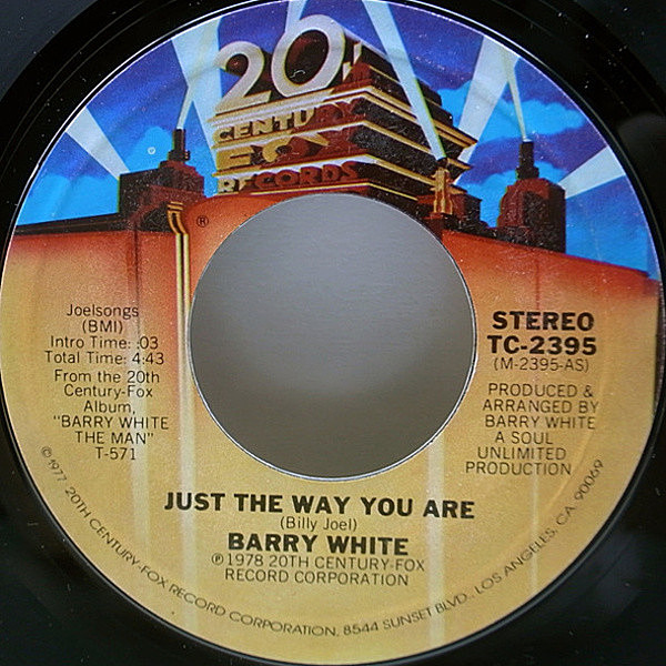 レコードメイン画像：美盤!! USオリジナル 7インチ BARRY WHITE Just The Way You Are ('78 20th Century) BILLY JOEL ビリージョエル カヴァー