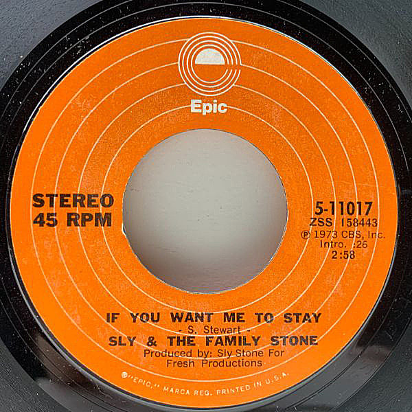 レコードメイン画像：良好!! 7'' USオリジナル SLY & THE FAMILY STONE If You Want Me To Stay (Epic) スライ＆ファミリー・ストーン／一緒にいたいなら 名曲