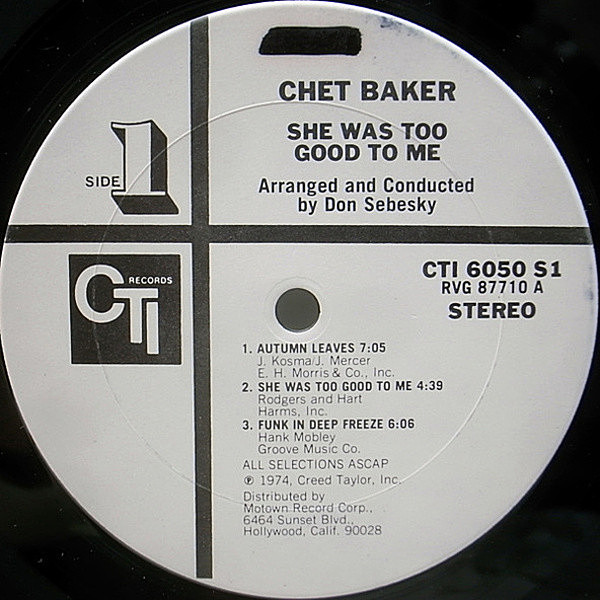 CHET BAKER / She Was Too Good To Me (LP) / CTI | WAXPEND RECORDS