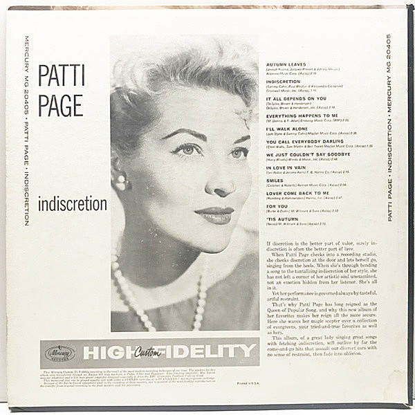 PATTI PAGE / Indiscretion (LP) / Mercury | WAXPEND RECORDS
