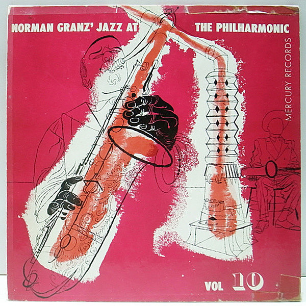 レコードメイン画像：10インチ FLAT 黒ツヤ 大TP 深溝 NORMAN GRANZ JAZZ AT THE PHILHARMONIC Vol.10 (Mercury MG 35002) JATPオールスターによる好セッション