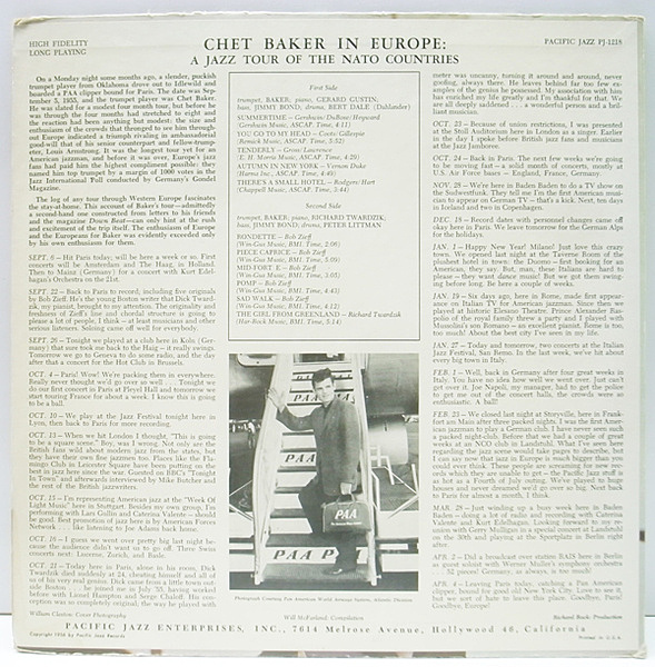 CHET BAKER / In Europe : A Jazz Tour Of The Nato Countries