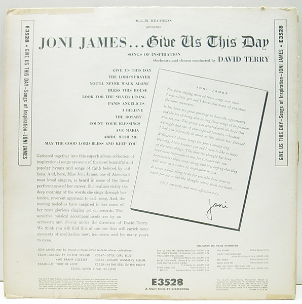 JONI JAMES / Give Us This Day (LP) / MGM | WAXPEND RECORDS
