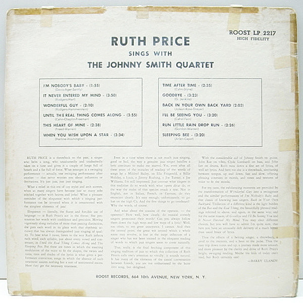 RUTH PRICE / JOHNNY SMITH / Ruth Price Sings With The Johnny