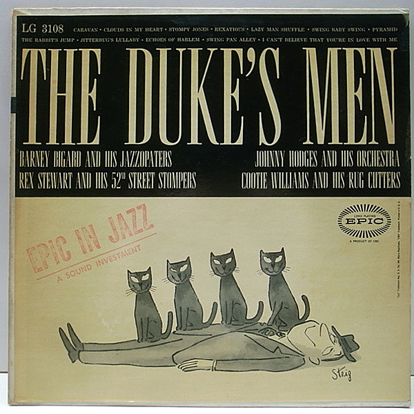 レコードメイン画像：レア・4曲入りEP付属！FLAT 1stストロボ 深溝 MONO オリジナル「The Duke's Men」JOHNNY HODGES ほか ('55 Epic) 猫ジャケ 人気作 良好!!