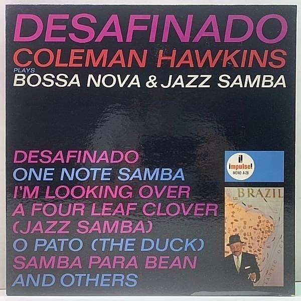 レコードメイン画像：美再生!良好! MONO US 完全オリジナル【初版AM-PAR, VANGELDER刻印】COLEMAN HAWKINS Desafinado, Bossa Nova & Jazz Samba (Impulse A-28)