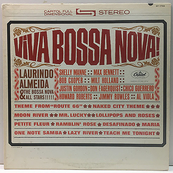 レコードメイン画像：美盤!! 1st 虹ツヤ USオリジナル LAURINDO ALMEIDA Viva Bossa Nova ('62 Capitol) BOB COOPER, HOWARD ROBERTS, JIMMY ROWLES ほか