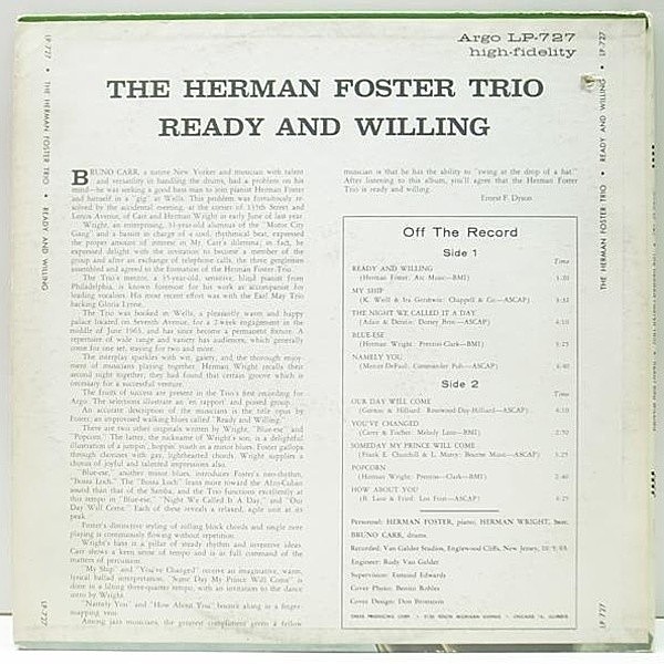 ジャズ CD Herman Foster, Herman Wright; Bruno Carr Ready And Will MVCJ19020 Argo Japan /00110 HERMAN FOSTER / Ready And Willing (LP) / Argo | WAXPEND RECORDS