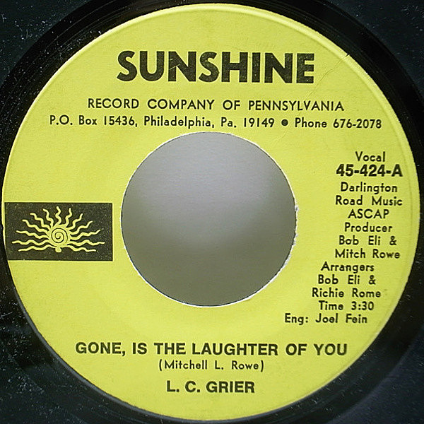レコードメイン画像：レア 良盤!! USオリジナル L.C. GRIER Gone, Is The Laughter Of You ('70 Sunshine) 7インチ ギター・インスト AFRO-AMERICAN ENSEMBLE 