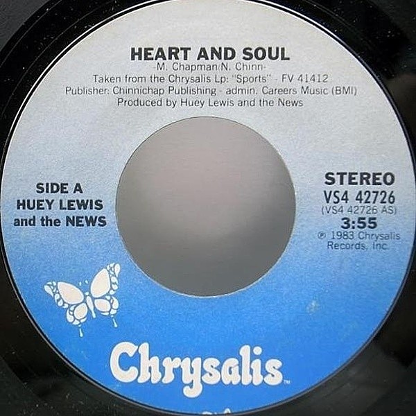 レコードメイン画像：美盤!! 米 原盤 7インチ USオリジナル HUEY LEWIS AND THE NEWS Heart And Soul / You Crack Me Up ('83 Chrysalis) 代表曲 シングル