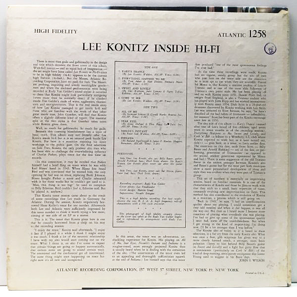 LEE KONITZ / Inside Hi-Fi (LP) / Atlantic | WAXPEND RECORDS