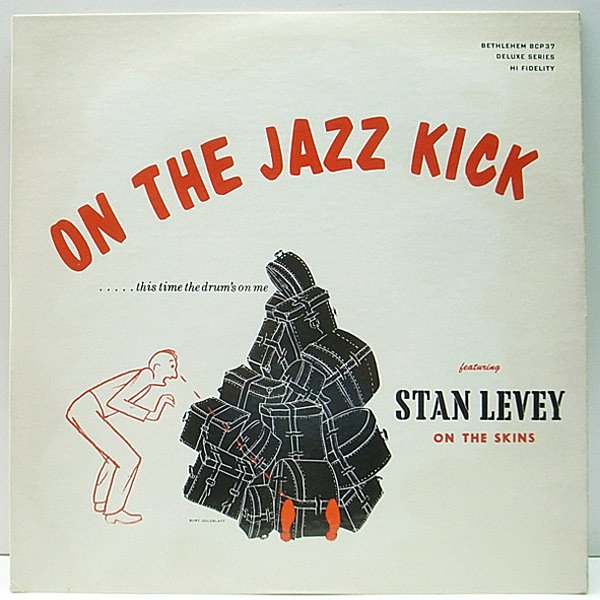 レコードメイン画像：激レア《イラスト＆ON THE JAZZ KICK入り》美盤 1stリーフ 深溝 オリジナル STAN LEVEY This Time The Drums On Me (BCP 37) Dexter Gordon