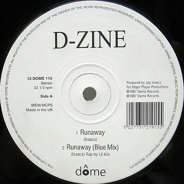 レコードメイン画像：美品 UK 12インチ D-ZINE Runaway (Dome 97') 歌モノ R&B 哀愁 ムーディー 