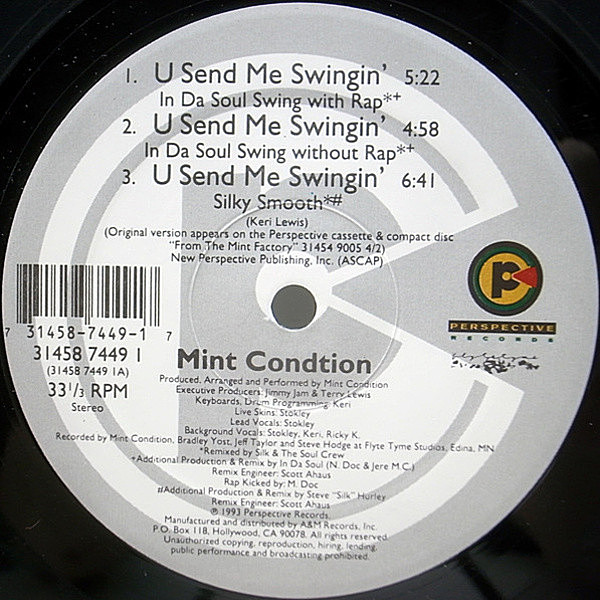 レコードメイン画像：美盤!! USオリジナル MINT CONDITION U Send Me Swinging' ('93 Perspective) JAM ＆ LEWISプロデュース STEVE SILK HURLEY, IN DA SOUL