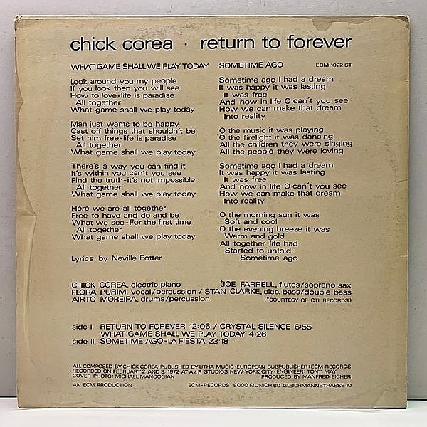 CHICK COREA / Return To Forever (LP) / ECM | WAXPEND RECORDS CHICK COREA / Return To Forever (LP) / ECM | WAXPEND RECORDS