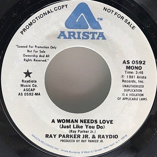 レコードメイン画像：【プロモ・オンリー MONO／STEREO】美盤!! 7インチ USオリジナル RAY PARKER JR. A Woman Needs Love ('81 Arista) メロウ・クラシック
