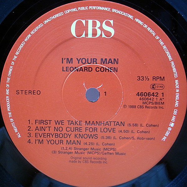 LEONARD COHEN / I'm Your Man (LP) / CBS | WAXPEND RECORDS