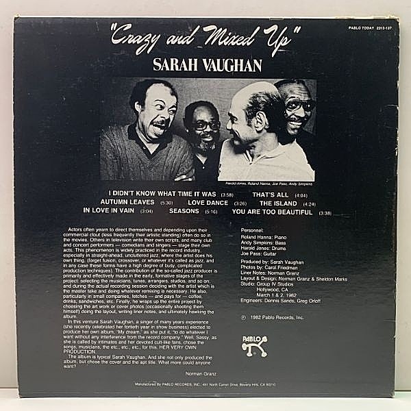 SARAH VAUGHAN / Crazy And Mixed Up (LP) / Pablo | WAXPEND