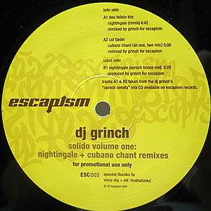 レコード画像：DJ GRINCH / Solido Volume One: Nightingale + Cubano Chant Remixes