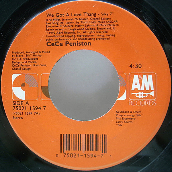 レコードメイン画像：美盤!! US 7インチ CECE PENISTON We Got A Love Thang / Finally ('92 A&M) 45RPM. 1stアルバムからのシングル・カット クラシック
