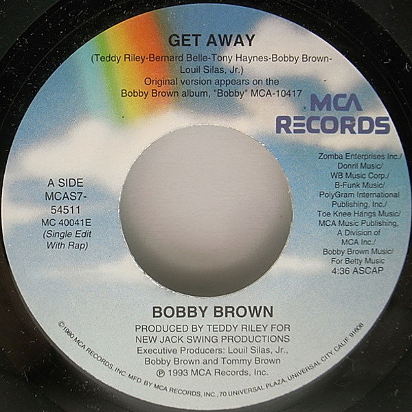 レコードメイン画像：良盤!! 7インチ USオリジナル BOBBY BROWN Get Away ('93 MCA) 3rd.アルバム『BOBBY』からのシングルカット Without Rap Ver. 収録 45RPM.