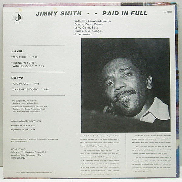 JIMMY SMITH / PAID IN FULLオリジナル盤 Jimmy Smith – Paid In Full – Vinyl (LP, Album, Stereo), 1975
