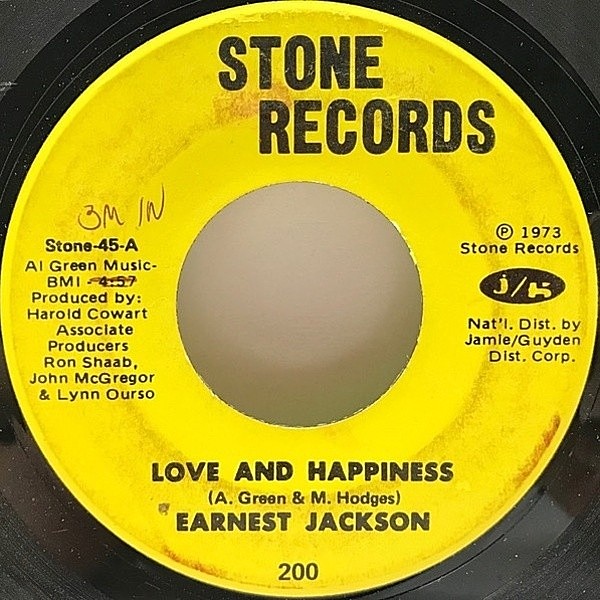 レコードメイン画像：7インチ USオリジナル EARNEST JACKSON Love And Happiness / Hogwash ('73 Stone) AL GREEN 名曲カヴァー ファンク・インスト 45RPM. 特価