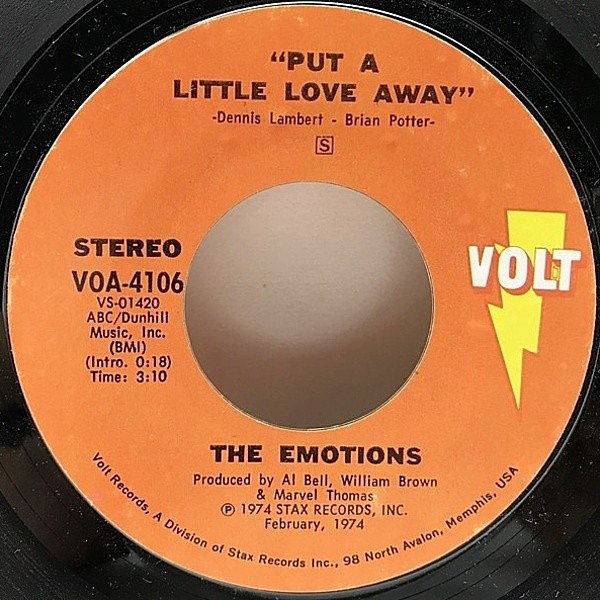 レコードメイン画像：シングル・オンリー！7インチ USオリジナル EMOTIONS Put A Little Love Away / I Call This Loving You ('74 Volt) FOUR TOPS カヴァー