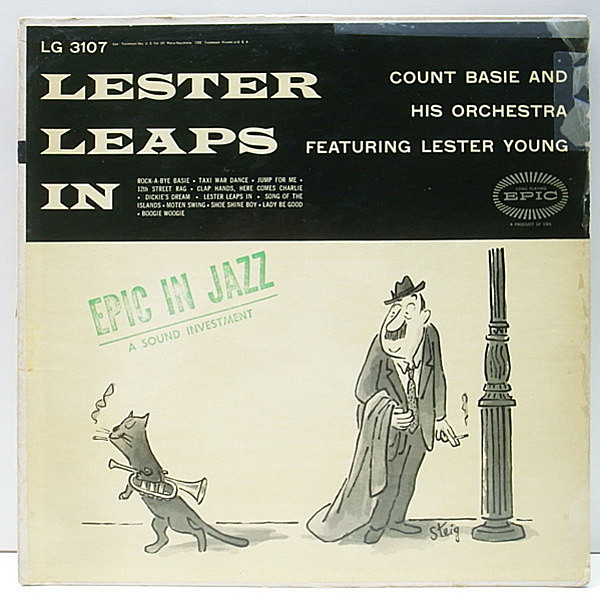 レコードメイン画像：初回 LG規格 ストロボ 深溝 オリジナル COUNT BASIE Feat. LESTER YOUNG Lester Leaps In ('56 Epic) Steig 猫ジャケ・シリーズ 人気作