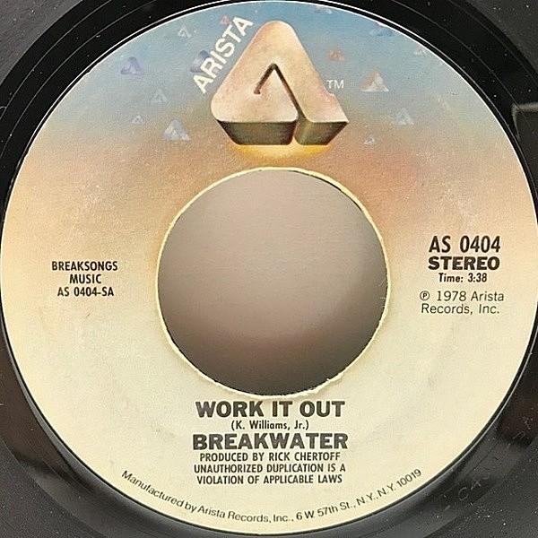 レコードメイン画像：STERLING刻印 7インチ USオリジナル BREAKWATER Work It Out / Feel Your Way ('78 Arista)ブレイクウォーター メロウ・ダンサー 45RPM.