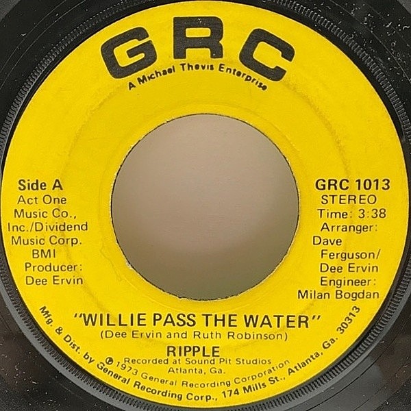 レコードメイン画像：7インチ マシンTML刻印 USオリジナル RIPPLE Willie Pass The Water / Get Off ('73 GRC) ファンク・グルーヴ ドラムブレイク リップル