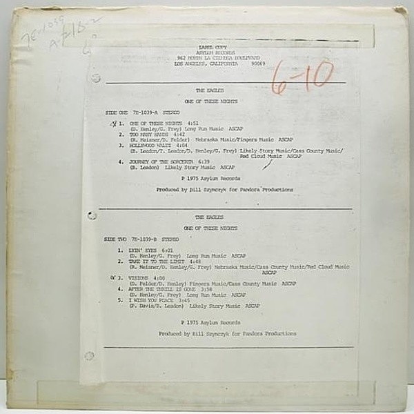 レコードメイン画像：超希少!! テスト TEST PRESS 美盤!! EAGLES One Of These Nights