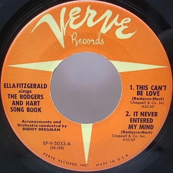 レコードメイン画像：4曲収録 EP 初回 橙ラベ ELLA FITZGERALD Sings The Rodgers And Hart Song Book | This Can't Be Love 他 7インチ 45 RPM.