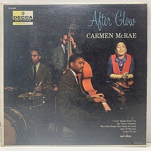 レコードメイン画像：希少な美盤!音質抜群! FLAT MONO 黒銀スモール 深溝 USオリジナル CARMEN McRAE After Glow ('57 Decca) w/ Ray Bryant Trio 最高傑作
