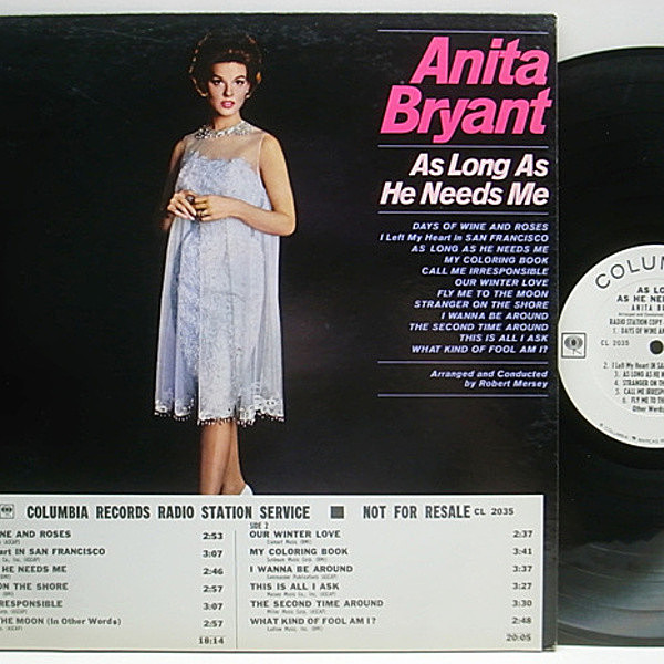 レコードメイン画像：美品 プロモ MONO Orig. ANITA BRYANT As Long As He Needs Me