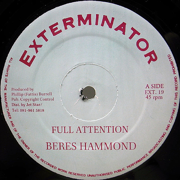 レコードメイン画像：良好！UK 12インチ BERES HAMMOND Full Attention / SUGAR MINOTT Dem Run Things (Exterminator) ベレス・ハモンド シュガー・マイノット