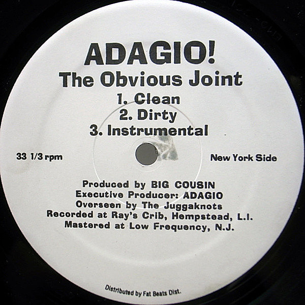 レコードメイン画像：美盤!! US 12インチ ADAGIO! The Obvious Joint / Ass & Benefits (Emo) DJ PREMIER『CROOKLYN CUTS』収録 N.Y.アンダーグラウンド 33RPM.